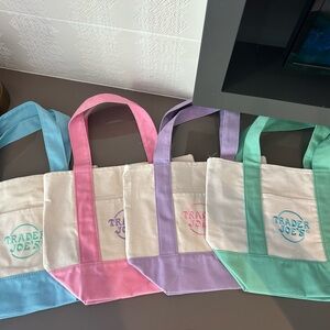 Trader Joe's Mini Tote Bag Set - Blue, Pink, Purple, Green